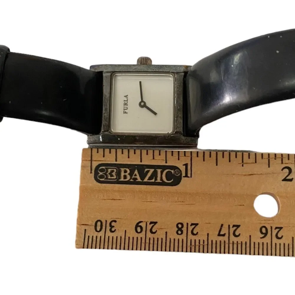 FURLA 925 Sterling Silver Black Leather Watch